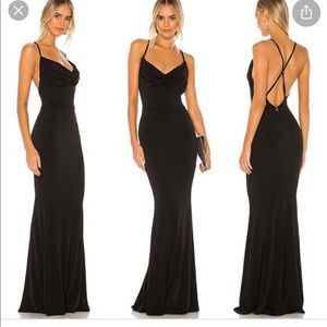 NOOKIE HUSTLE MAXI BLACK COWL NECK BACKLESS GOWN